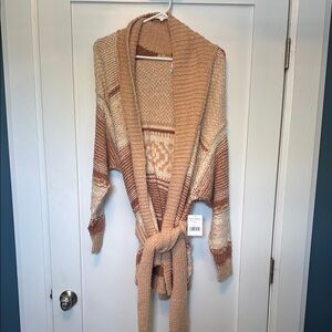 Free People Tan and Cream Cardigan